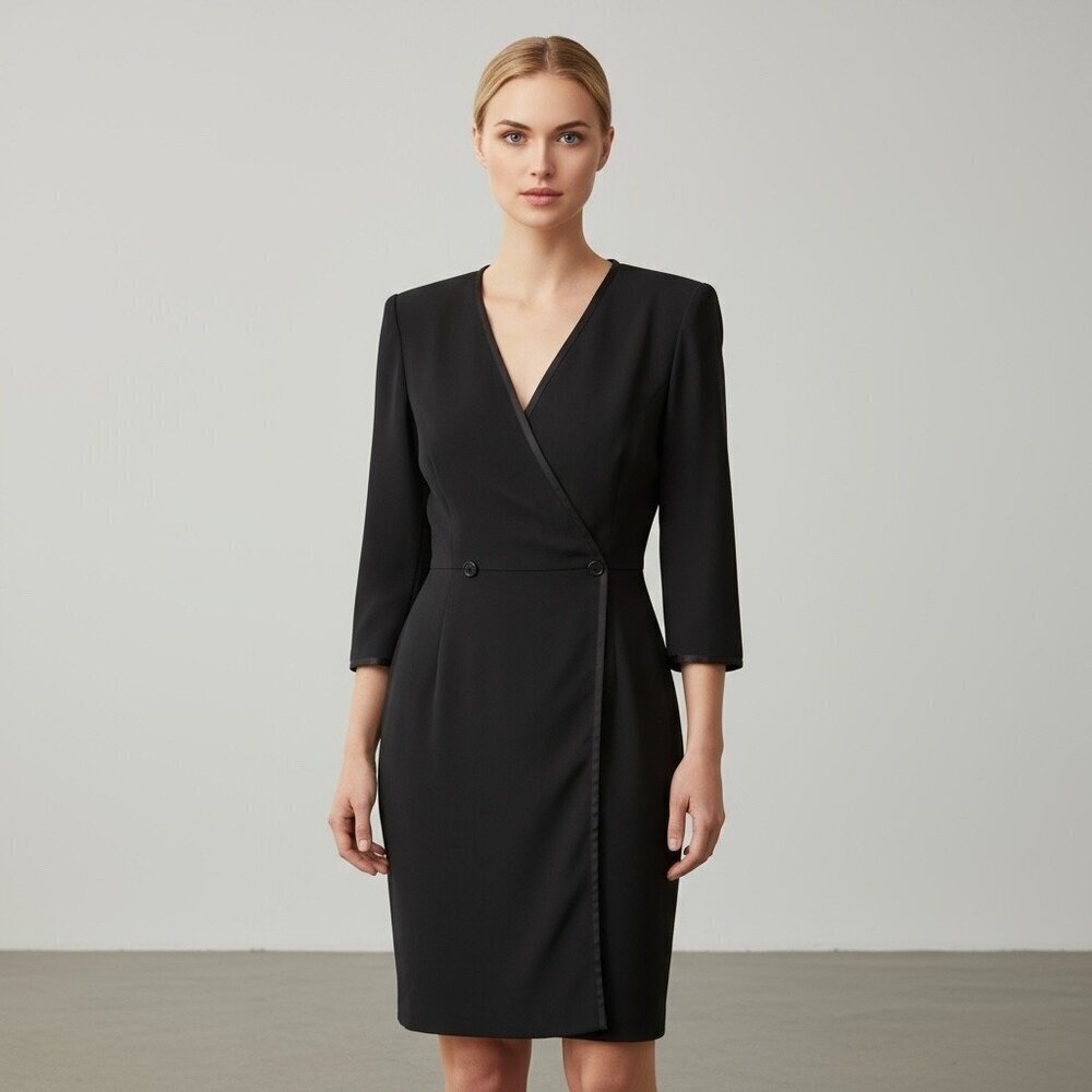 Charles Jourdan Muriel Grateau Era Black Wool Faille Wrap Dress Size 38 France